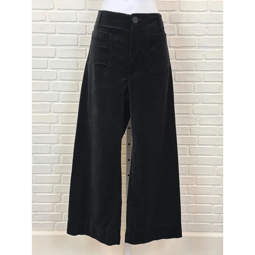 Maeve The Colette Wide-Leg Crop Pant Black Velvet 27 - Picture 1 of 4